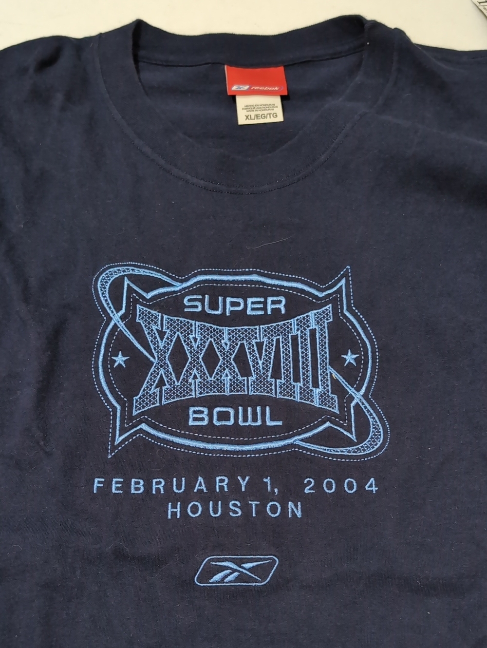 Reebok Men's Navy Long Sleeve Super Bowl XXXVIII Graphic Tee 2004